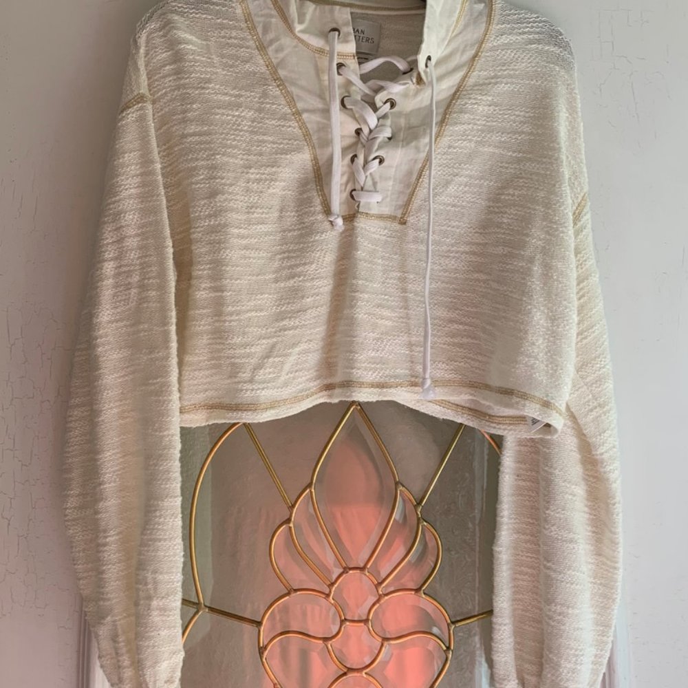 UO Tague Lace-Up Funnel Neck Cropped Sweater